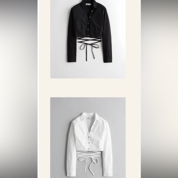 Brand New Poplin crop wrap cotton shirt with waist tie - set of 2 black white S - Picture 1 of 7